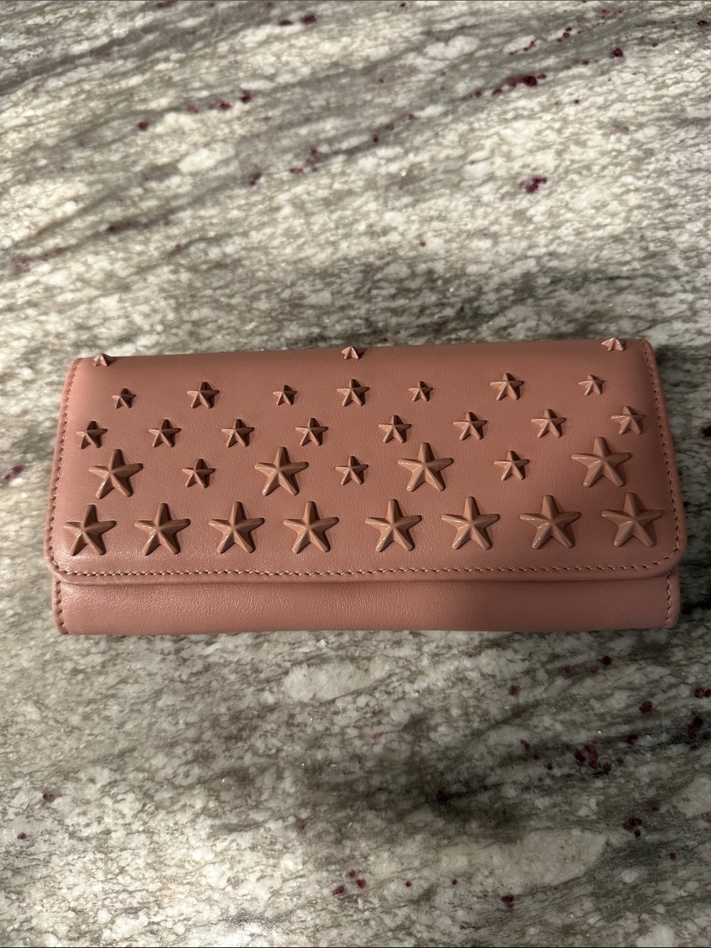 Jimmy Choo Pink  Filipa Star-Embossed Wallet on Chain — Pink with Pink Stars COA